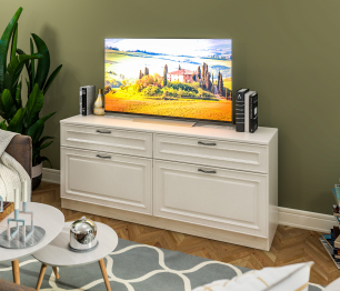 Тумба под телевизор Гранд / Ливерпуль СБ-3519 Дуб Приморский Белый/МДФ Классика Светлый