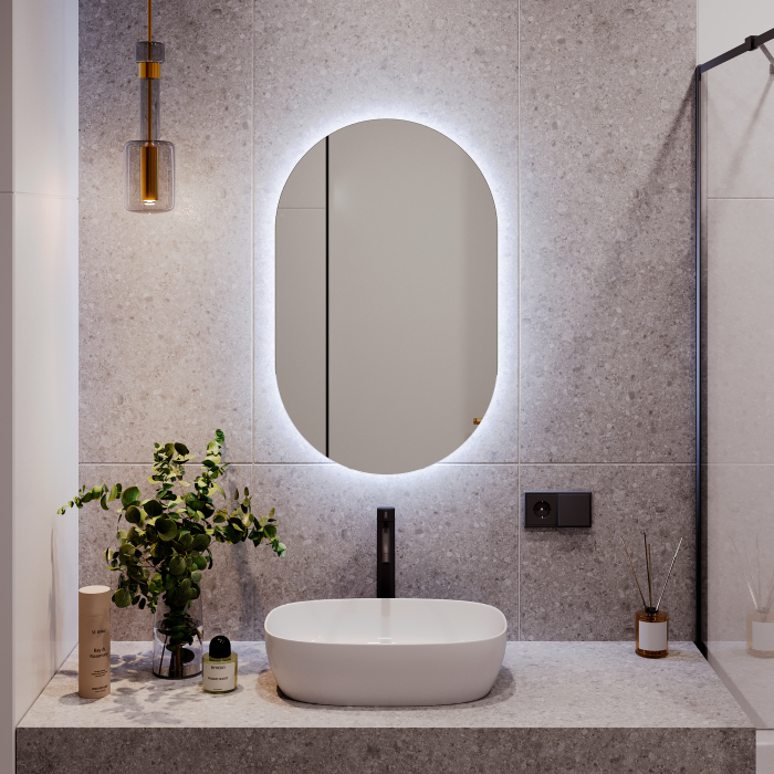 Зеркала в спальню, Овальное зеркало 80x50 см. GENGLASS Nolvis NF LED S