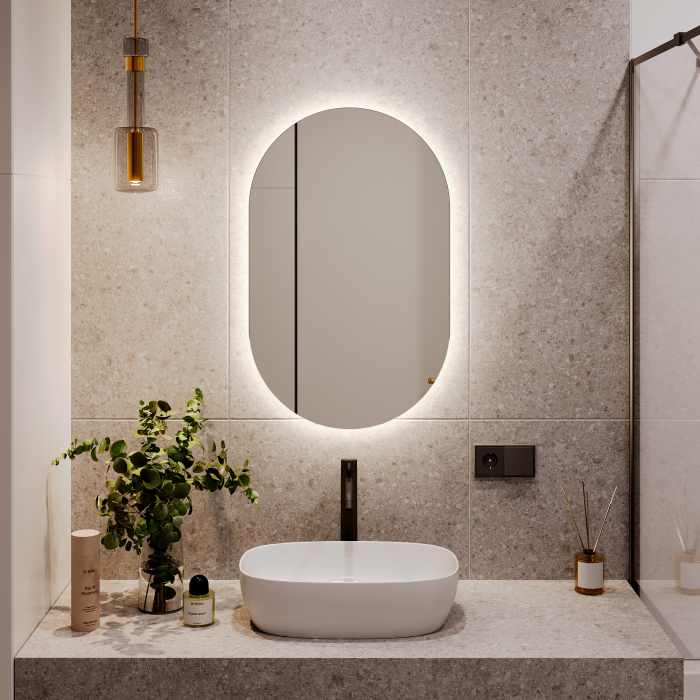 Зеркала в спальню, Овальное зеркало 80x50 см. GENGLASS Nolvis NF LED S