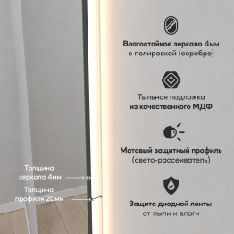 Зеркало с подсветкой GENGLASS KUVINO NF LED L, с проводом